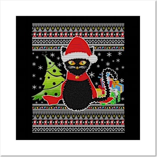 Ugly Christmas Black Cat Santa Hat Scarf Holiday Cute Gift Posters and Art